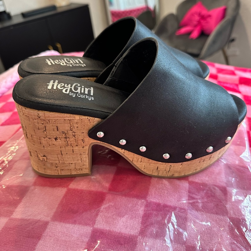 Corkys Black Studded Platform Mules